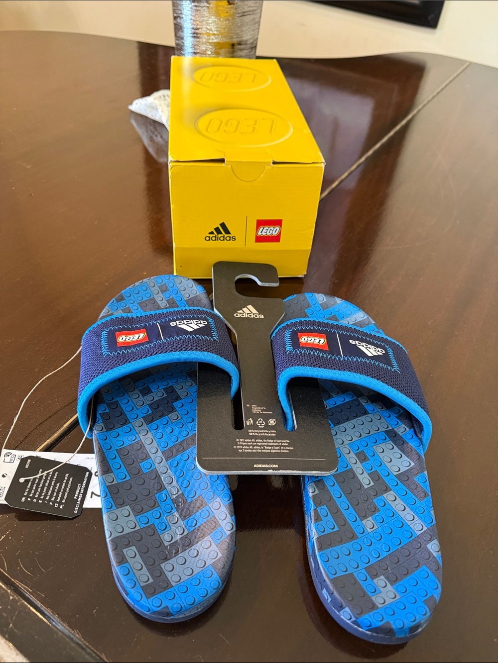 adidas Kids Blue LEGO Slide Sandals with Navy Strap